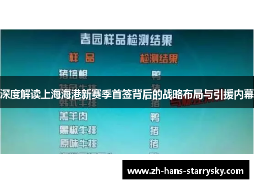深度解读上海海港新赛季首签背后的战略布局与引援内幕